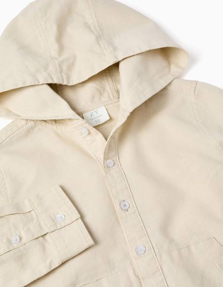 Chemise à manches longues en lin et coton avec capuche Beige clair+Bleu 4 - vertbaudet enfant 