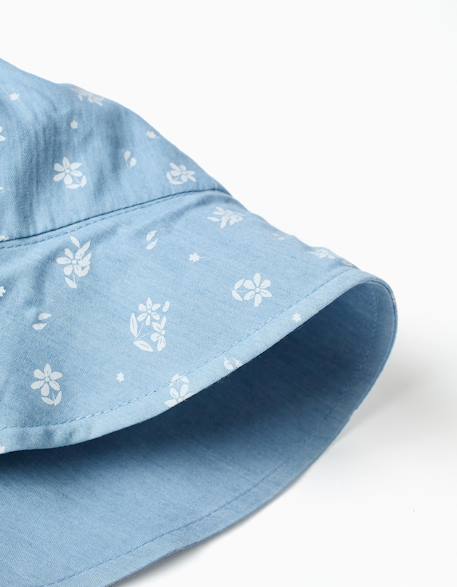 Bob en jean réversible avec imprimé floral Bleu clair 4 - vertbaudet enfant 