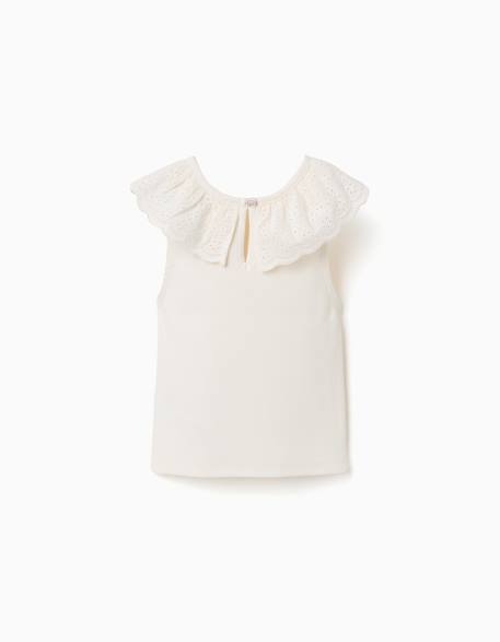 Top sans manches en coton avec col brodé Blanc+Bleu foncé 2 - vertbaudet enfant 