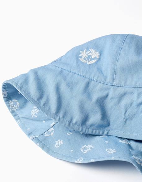 Bob en jean réversible avec imprimé floral Bleu clair 3 - vertbaudet enfant 