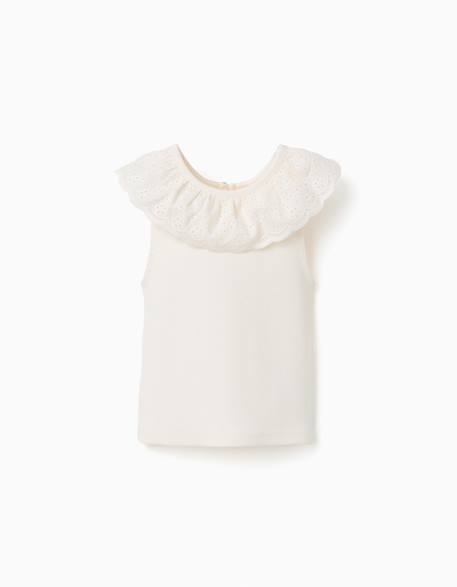 Fille-Top sans manches en coton avec col brodé