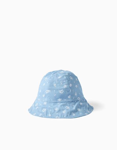 Bob en jean réversible avec imprimé floral Bleu clair 2 - vertbaudet enfant 