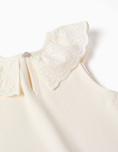 Top sans manches en coton avec col brodé Blanc+Bleu foncé 3 - vertbaudet enfant 