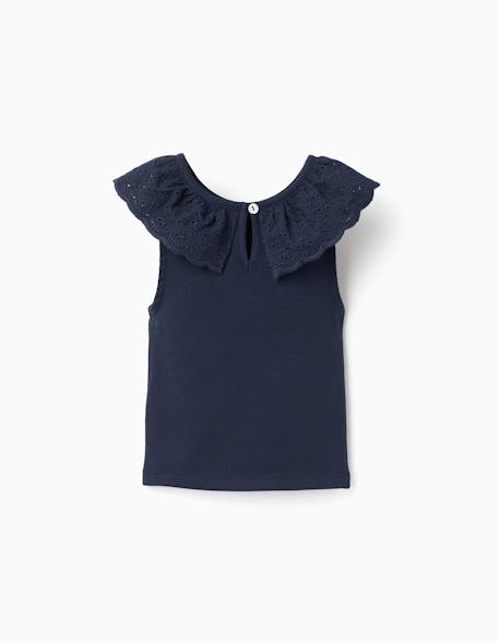 Top sans manches en coton avec col brodé Blanc+Bleu foncé 5 - vertbaudet enfant 