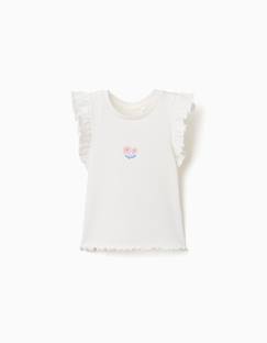 -T-shirt en coton côtelé avec volants et fleurs