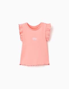 T-shirt en coton côtelé avec volants et fleurs  - vertbaudet enfant