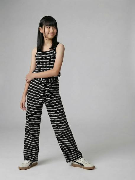 Pantalon large en maille fantaisie fille noir+rayé noir 3 - vertbaudet enfant 