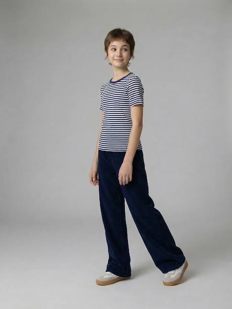 Pantalon large velours marine 2 - vertbaudet enfant 