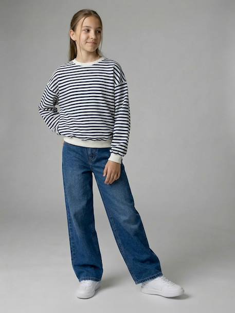 Pantalon large fille denim bleu moyen+denim gris 1 - vertbaudet enfant 