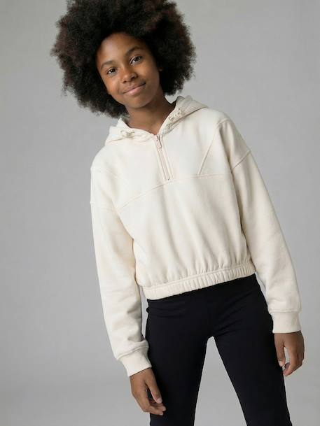 Sweat fille capuche sport vanille 1 - vertbaudet enfant 