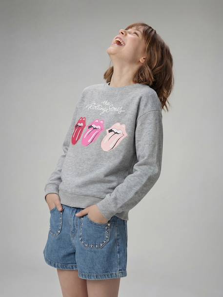 Sweat fille Rolling Stones gris chiné 2 - vertbaudet enfant 