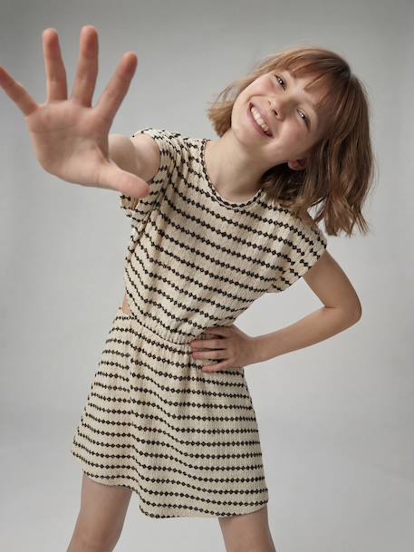 Robe maille fantaisie fille ajourée côtés rayé noir 6 - vertbaudet enfant 