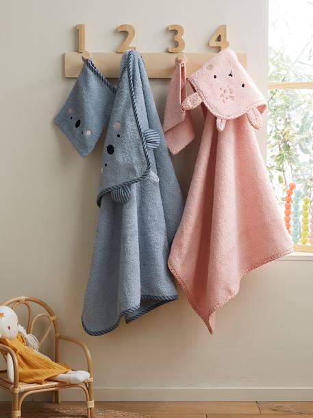 Cape de bain à capuche brodée animaux blanc+bleu+rose 7 - vertbaudet enfant 