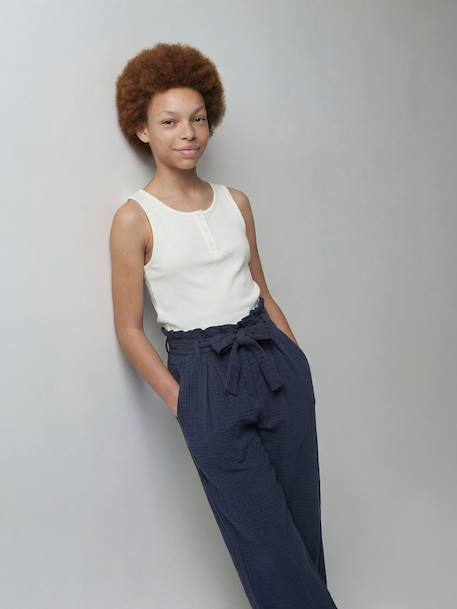 Pantalon en gaze de coton fille Jonen encre+kaki 2 - vertbaudet enfant 