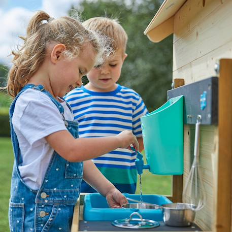 Maisonnette cabane enfant + cuisine extérieure refuge bois fsc® Marron - bleu - noir 3 - vertbaudet enfant 