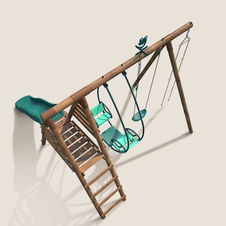 Portique en bois rond 3 agrès avec face à face, échelle et toboggan lavande Marron 6 - vertbaudet enfant 