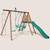 Portique en bois rond 3 agrès avec face à face, échelle et toboggan lavande Marron 1 - vertbaudet enfant 