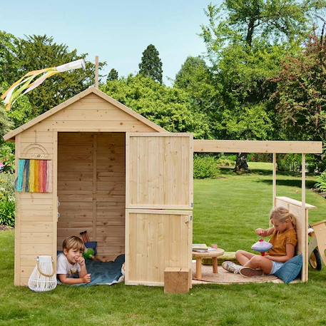 Cabane en bois avec pergola ajourée eugenie Marron 1 - vertbaudet enfant 