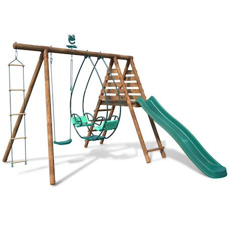 Portique en bois rond 3 agrès avec face à face, échelle et toboggan lavande Marron 4 - vertbaudet enfant 