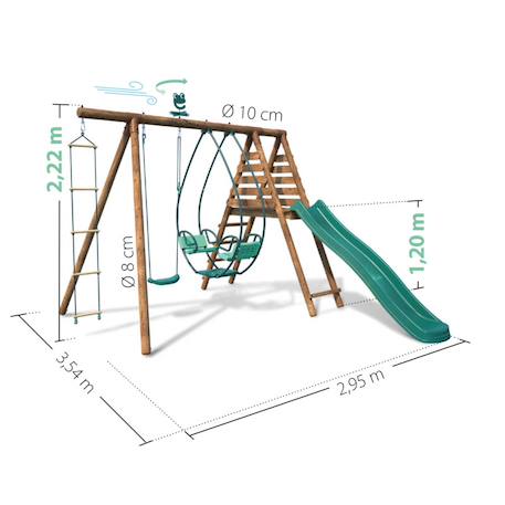 Portique en bois rond 3 agrès avec face à face, échelle et toboggan lavande Marron 5 - vertbaudet enfant 