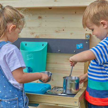Maisonnette cabane enfant + cuisine extérieure refuge bois fsc® Marron - bleu - noir 6 - vertbaudet enfant 