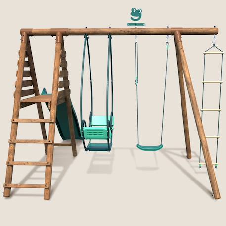 Portique en bois rond 3 agrès avec face à face, échelle et toboggan lavande Marron 3 - vertbaudet enfant 