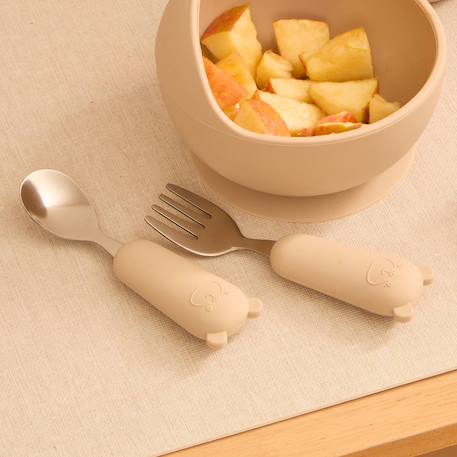 Set couverts cuillère et fourchette yum l.16,5cm rose Beige+Rose 1 - vertbaudet enfant 
