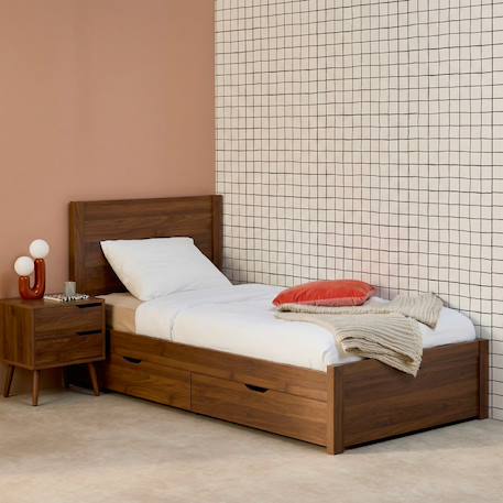 Lit avec sommier à lattes et tête de lit  + 4 tiroirs décor bois - nepal Naturel+Noyer 7 - vertbaudet enfant 