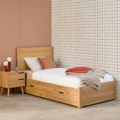 Chambre et rangement-Lit avec sommier à lattes et tête de lit  + 4 tiroirs décor bois - nepal