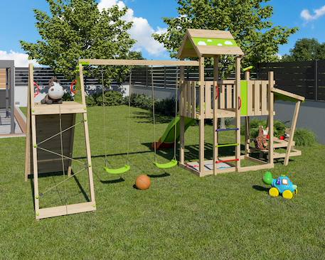 Aire de jeux avec toboggan 2,20 m zesty xpression xl - 14 enfants Bois 4 - vertbaudet enfant 