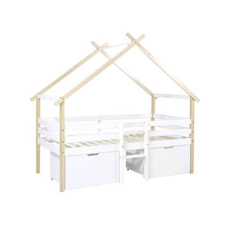 Lit cabane enfant 90 x 190 cm bois de pin blanc sommier à lattes inclus et 2 tiroirs - sienna Blanc 2 - vertbaudet enfant 
