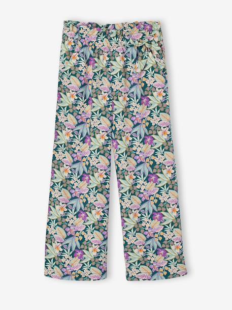 Pantalon fille large motifs fleurs Léopard+vanille+vert 12 - vertbaudet enfant 