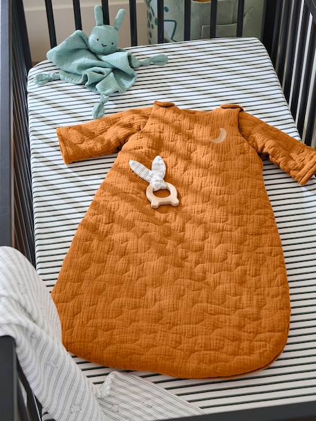 Gigoteuse hiver quiltée manches amovibles en gaze de coton bio* NUITS DE RÊVE caramel+écru+marine 2 - vertbaudet enfant 