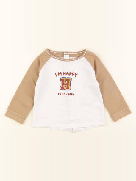 Tee-shirt - 9 mois Blanc, marron 1 - vertbaudet enfant 