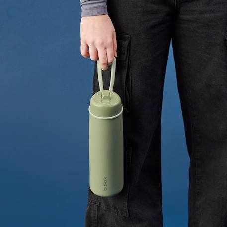 Gourde bouteille isotherme en inox avec paille Bleu marine+Vert 9 - vertbaudet enfant 