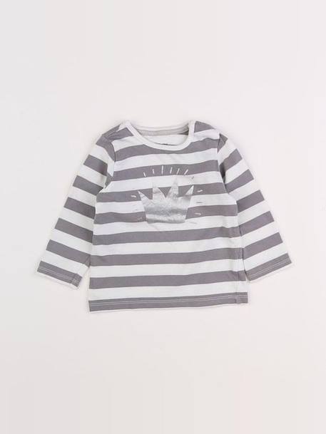 Tee-shirt - 12 mois Blanc, gris 1 - vertbaudet enfant 