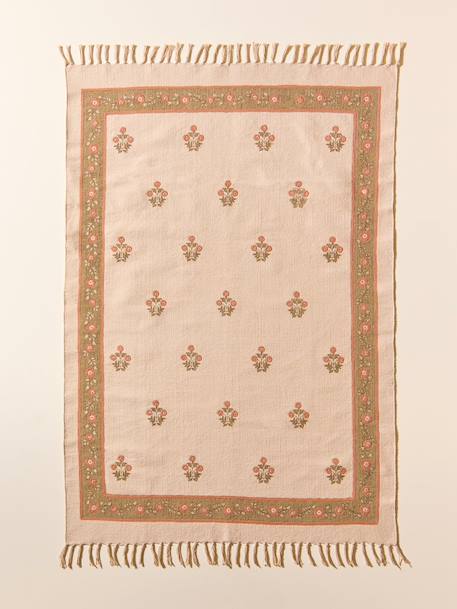 Tapis agathe en coton brodé - grand modèle Imprimé  fleurs 1 - vertbaudet enfant 