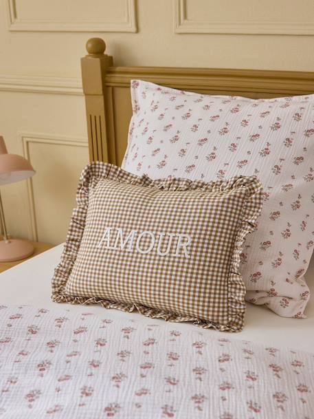Coussin 'amour' imprimé vichy Vichy curry+Vichy vert 1 - vertbaudet enfant 