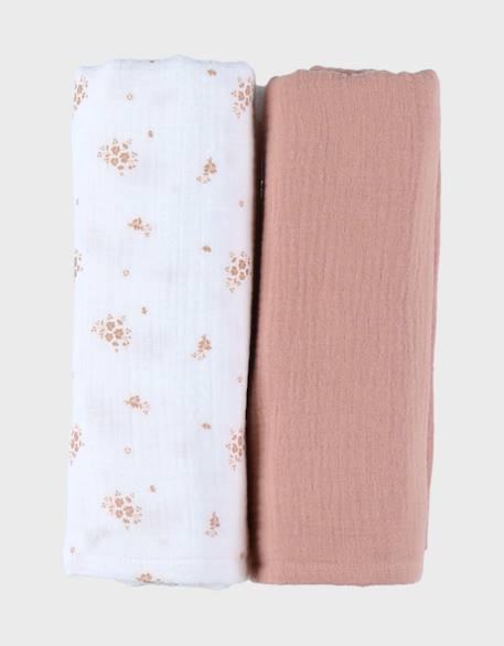 Lot de 2 langes 100*100cm mousseline de coton bio Rose 1 - vertbaudet enfant 