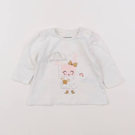Tee-shirt - 3 mois Blanc, rose 1 - vertbaudet enfant 