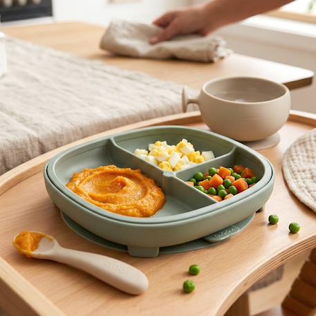Assiette à ventouse avec compartiments amovibles Beige+Bleu+Rose+Vert de gris 18 - vertbaudet enfant 