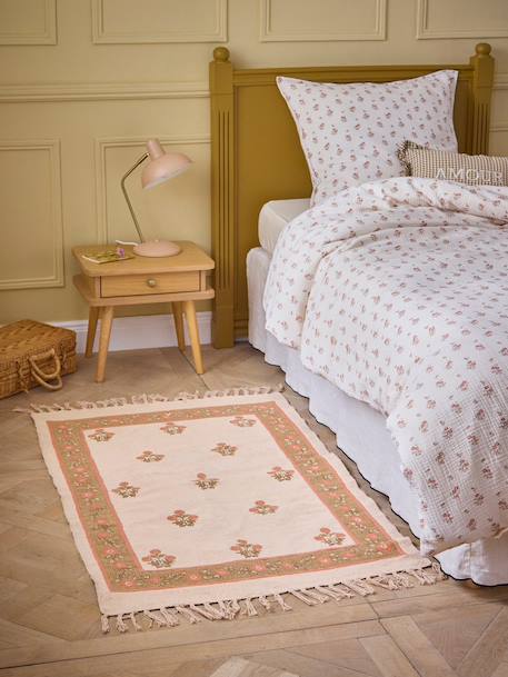 Tapis agathe en coton brodé - grand modèle Imprimé  fleurs 2 - vertbaudet enfant 
