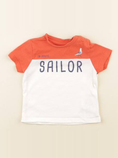 Tee-shirt - 6 mois Blanc, orange 1 - vertbaudet enfant 