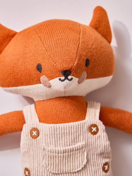 Peluche renard en tricot avec salopette velours Orange moyen uni 2 - vertbaudet enfant 