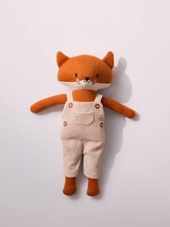Jouet-Premier âge-Peluche renard en tricot avec salopette velours