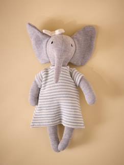 Jouet-Peluche éléphant en tricot avec robe en point mousse