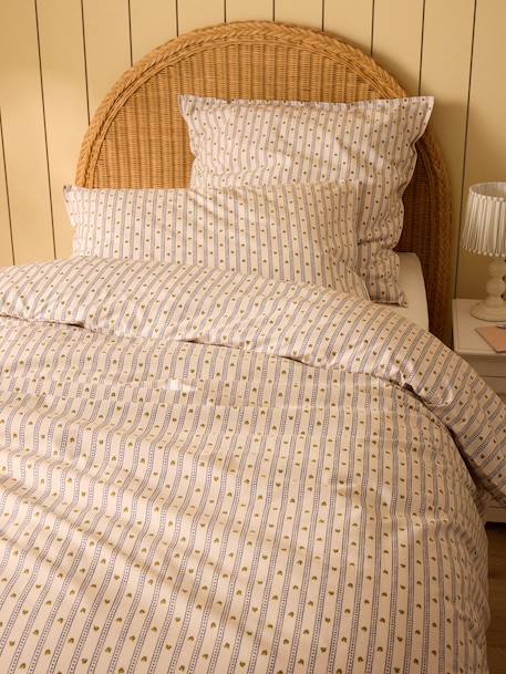 Housse de couette percale de coton 'avril' Raye bleu/epice 1 - vertbaudet enfant 