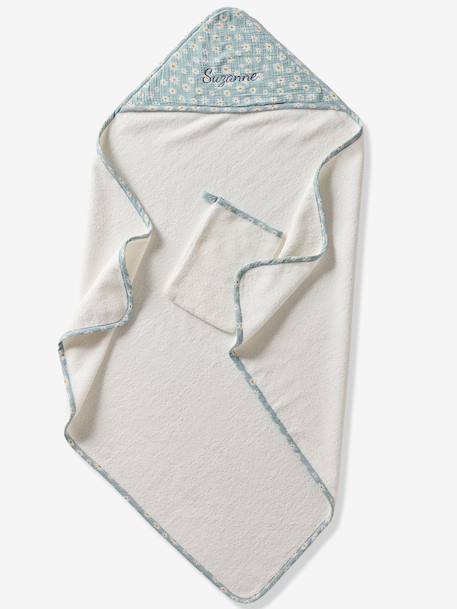 Cape de bain personnalisable et gant de toilette MARGUERITE bleu imprimé 4 - vertbaudet enfant 