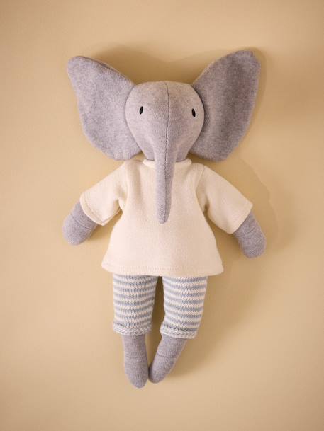 Peluche éléphant en tricot avec un ensemble en point mousse Gris 1 - vertbaudet enfant 