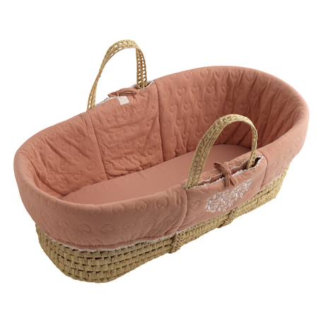 Couffin bébé en fibres naturelles et habillage tissu avec support en pin massif Beige/marron+Blanc/orange+Bleu+Rose+Rose imprimé+Vert tilleul 27 - vertbaudet enfant 